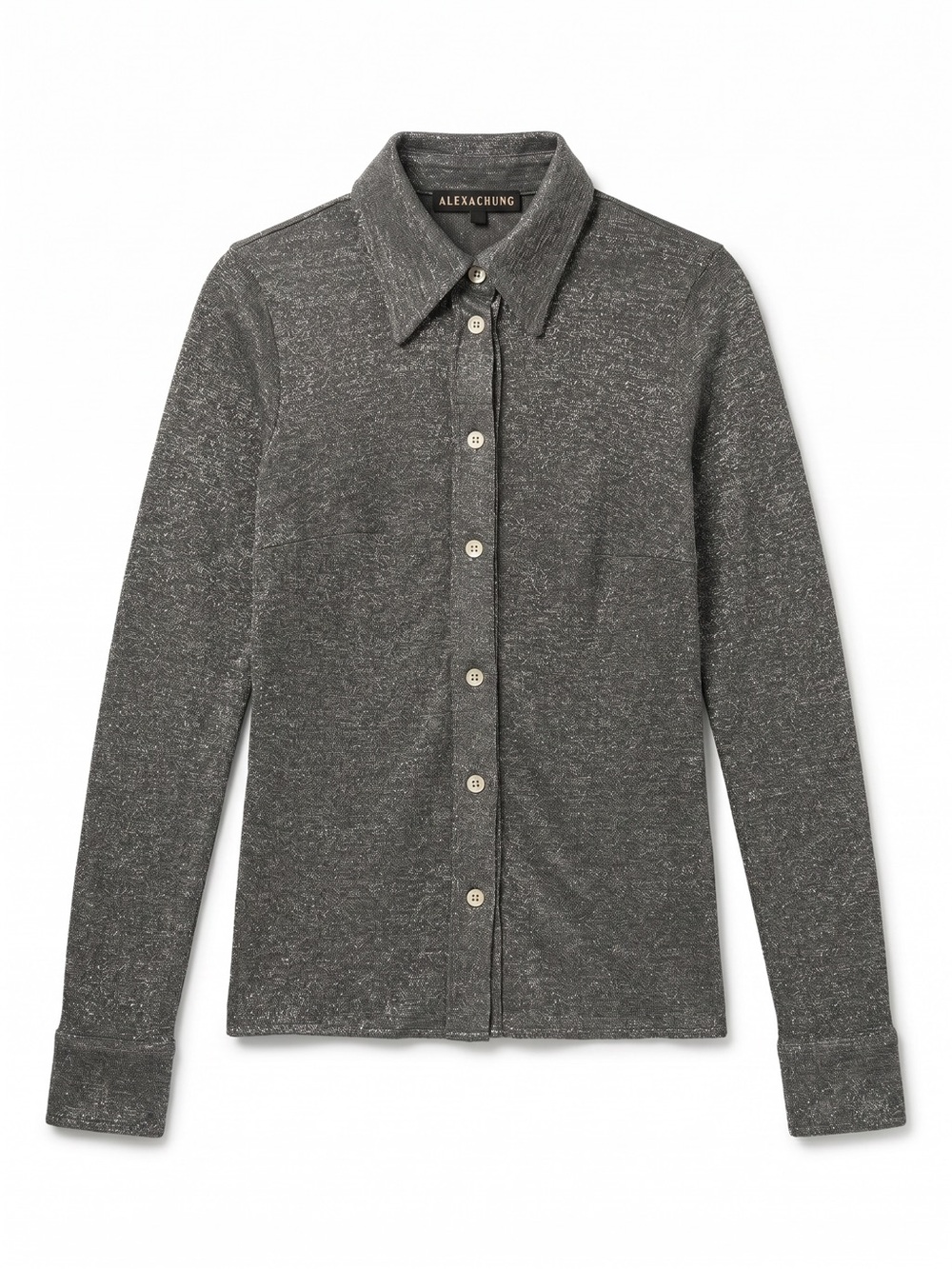 Alexa Chung Metallic Silver Gray Knit Shirt Women’s Small Slim Fit Button Front
